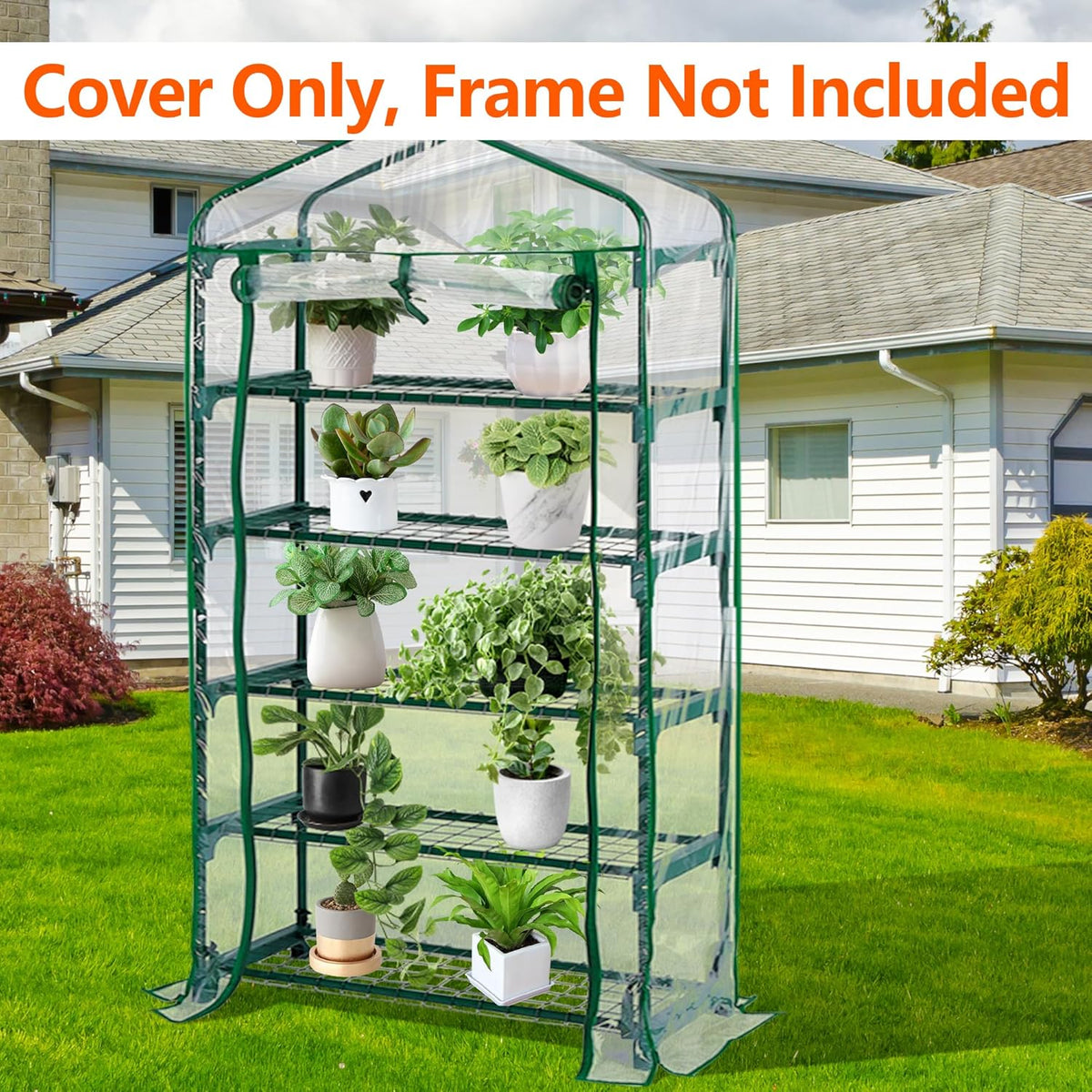 DECOHS Extra Wide 5 Tier Greenhouse Replacement Cover- 75 x 40 x 19 Inch Clear PVC Plant Gardening