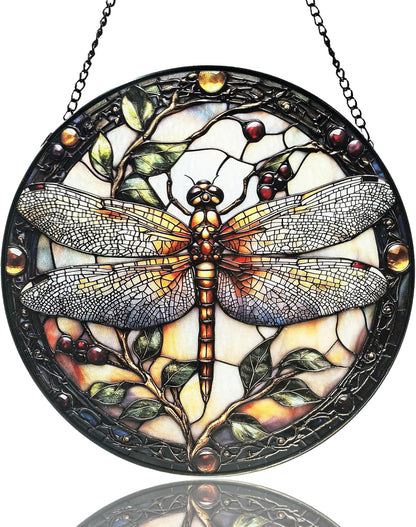 Stained Glass Window Hanging - Dragonfly Plant Suncatcher Ready to Hang Window Doors Home