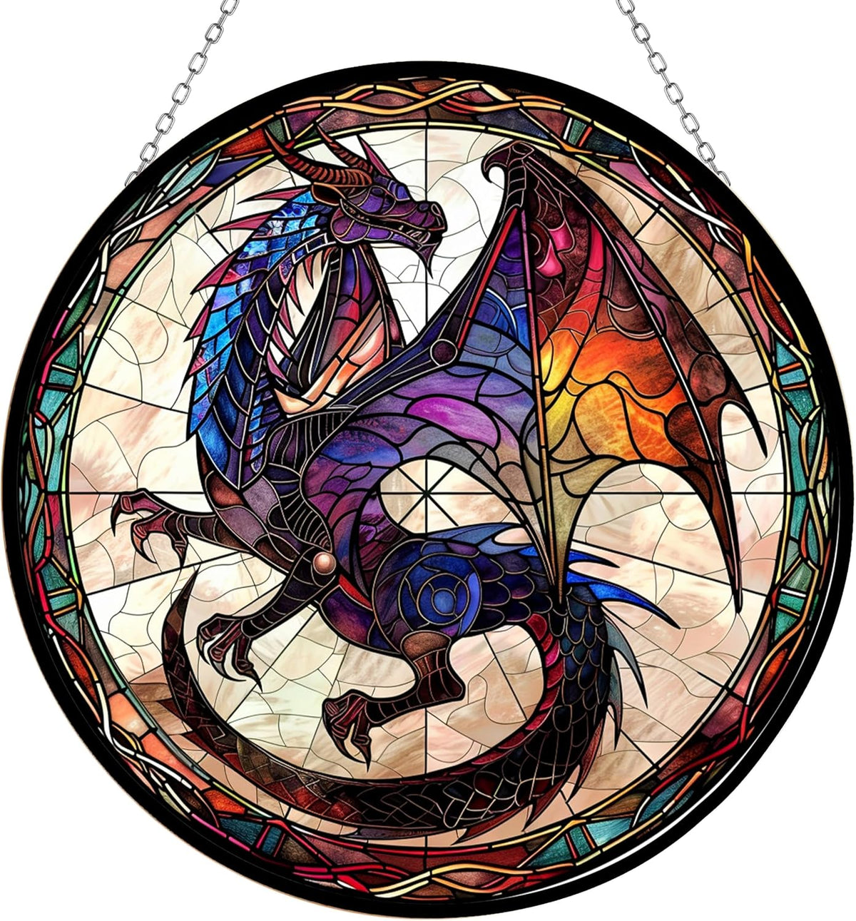 Dragon Stained Glass Window Hanging Suncatchers Stained Glass Panel Sun Catchers Wall Hanging Decor