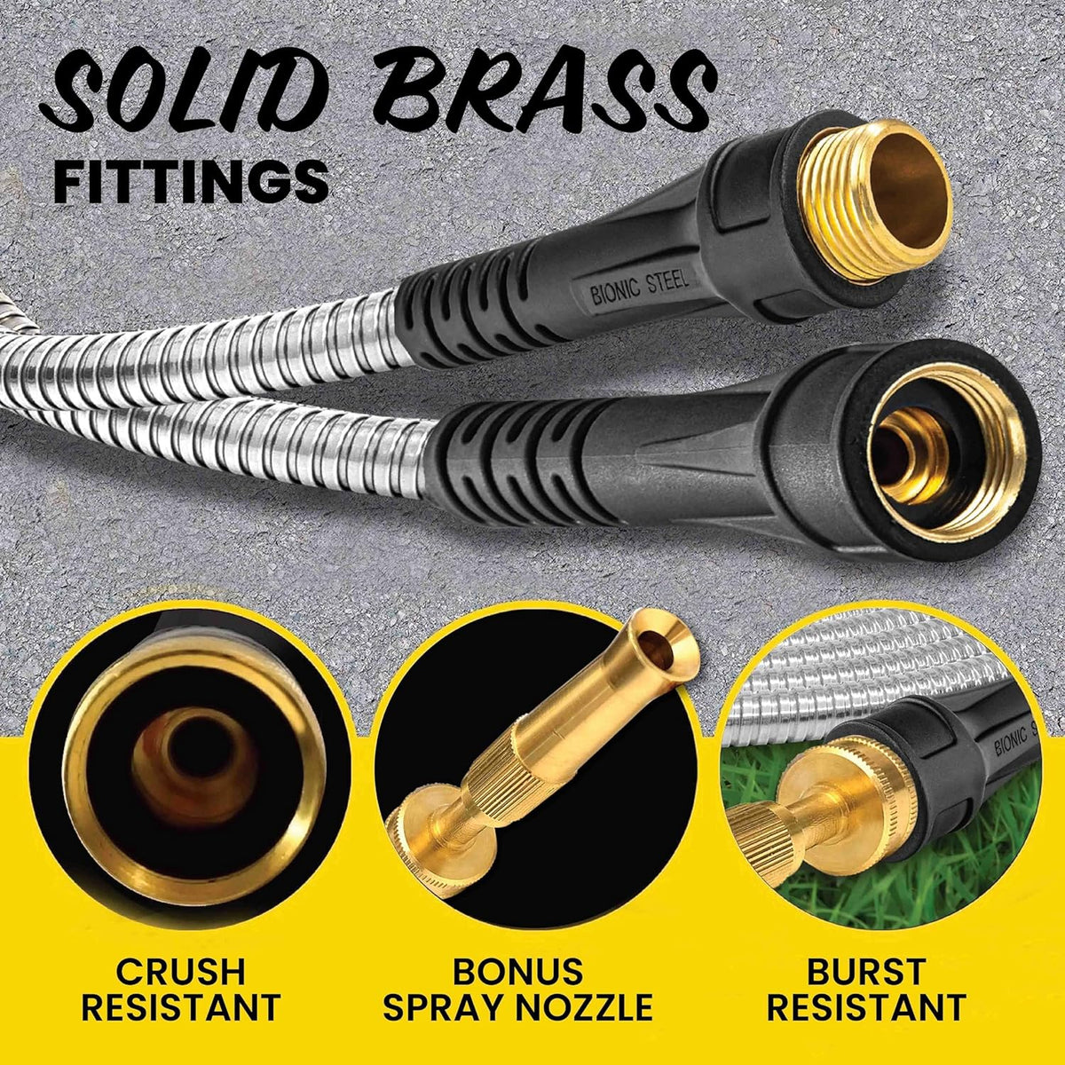 Bionic Steel PRO 75ft Garden Hose with Nozzle, 304 Stainless Steel Metal 75ft Water Hose Flexible