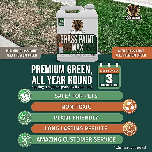 PetraMax Max Grass Paint for Lawn - Maintain Perfect Green Grass, Spray for Lawn & Shrubs Green
