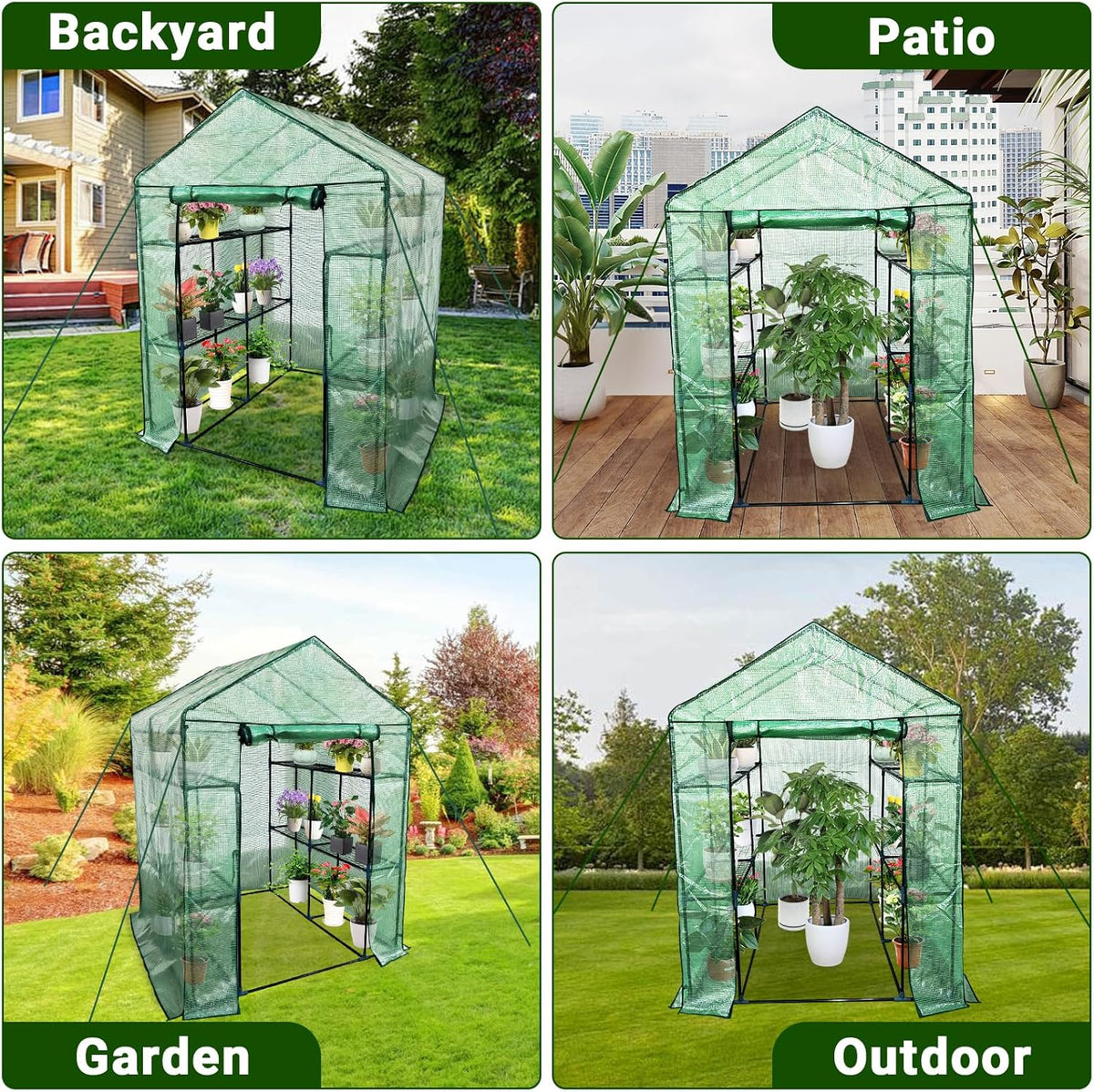 Greenhouse for Outdoors,Walk in 3-Tier 6 Shelves Green House w/ Roll-Up Zippered Door Anchors and