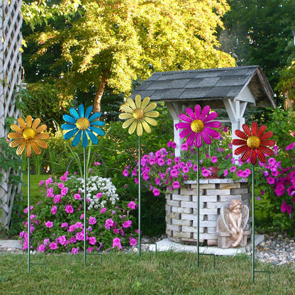 5pcs Wind Spinners Metal Colorful Flowers Garden Stake, Small Daisy Pinwheels, 27" Windmill for