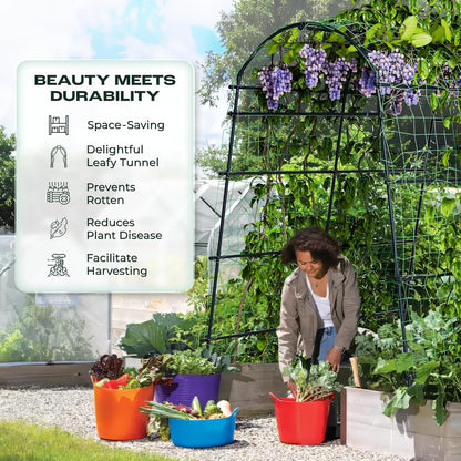 Idzo Garden Arch Trellis, 88in Tall Stainless Steel Tunnel Vegetable Trellis w PE Coating Protect