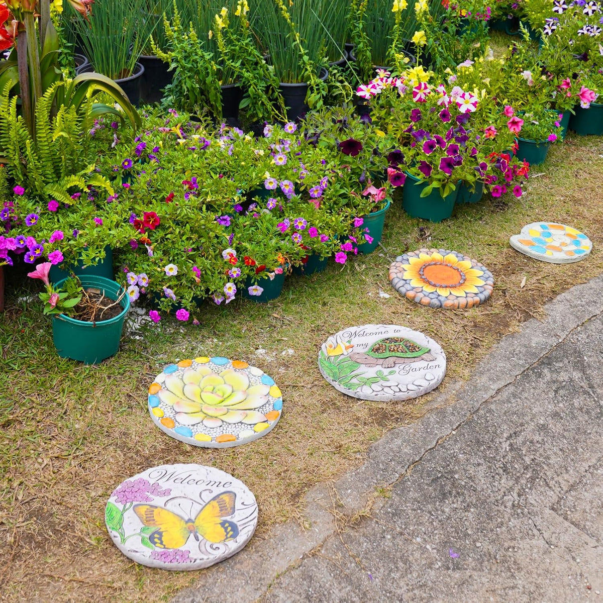 Succulent Pattern Cement Stepping Stones Outdoor - Stepping Stones Pavers for Outside Walkway