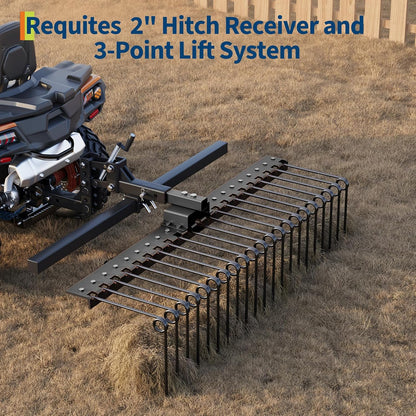 Tow Behind Landscape Rake, 60" Tow Dethatcher with 21 Steel Coil Tines, Lawn Dethatcher Rake