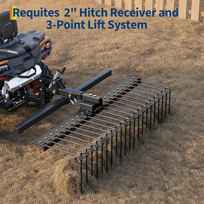 Tow Behind Landscape Rake, 48" Tow Dethatcher with 17 Steel Coil Tines, Lawn Dethatcher Rake