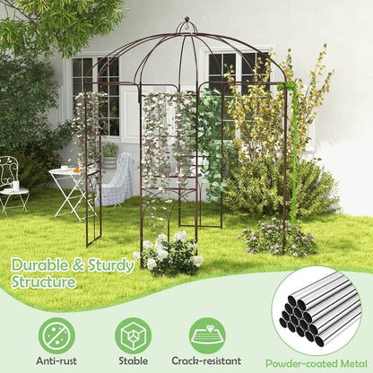 LDAILY Garden Arches Arbors Birdcage Shape, 8.4' H x 7' W Metal Pergola Pavilion with 16 Ground