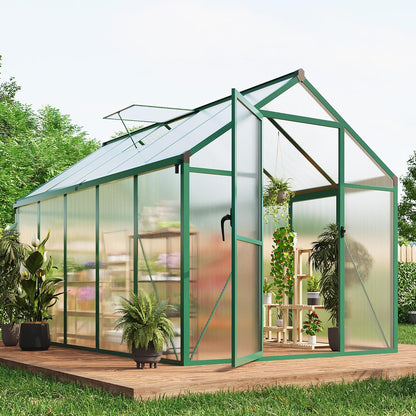 6x10 FT Greenhouse for Outdoors, Polycarbonate Flower Greenhouse with Roof Vent, Push-Pull Lockable