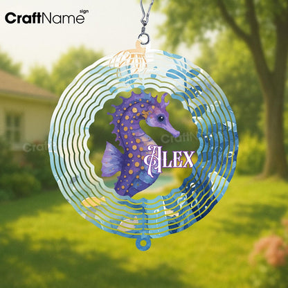 Personalized Hippocampus Wind Spinner 3D Stainless Steel, Hippocampus Garden Spinner Hanging