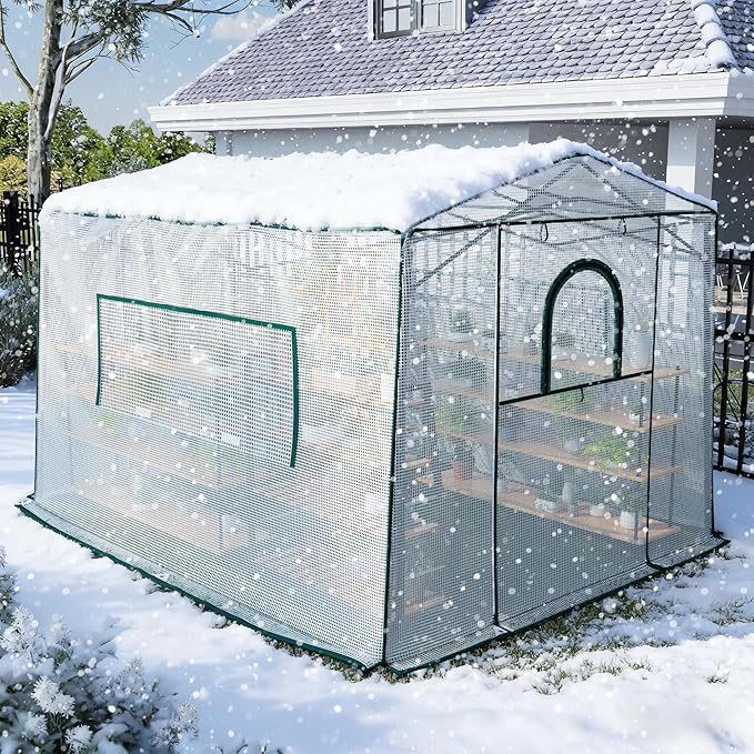11'x 8.5'x 7.4' Walk-in Greenhouse for Outside & Indoor with 2 Roll-up Zipper Doors, 4 Ventilated