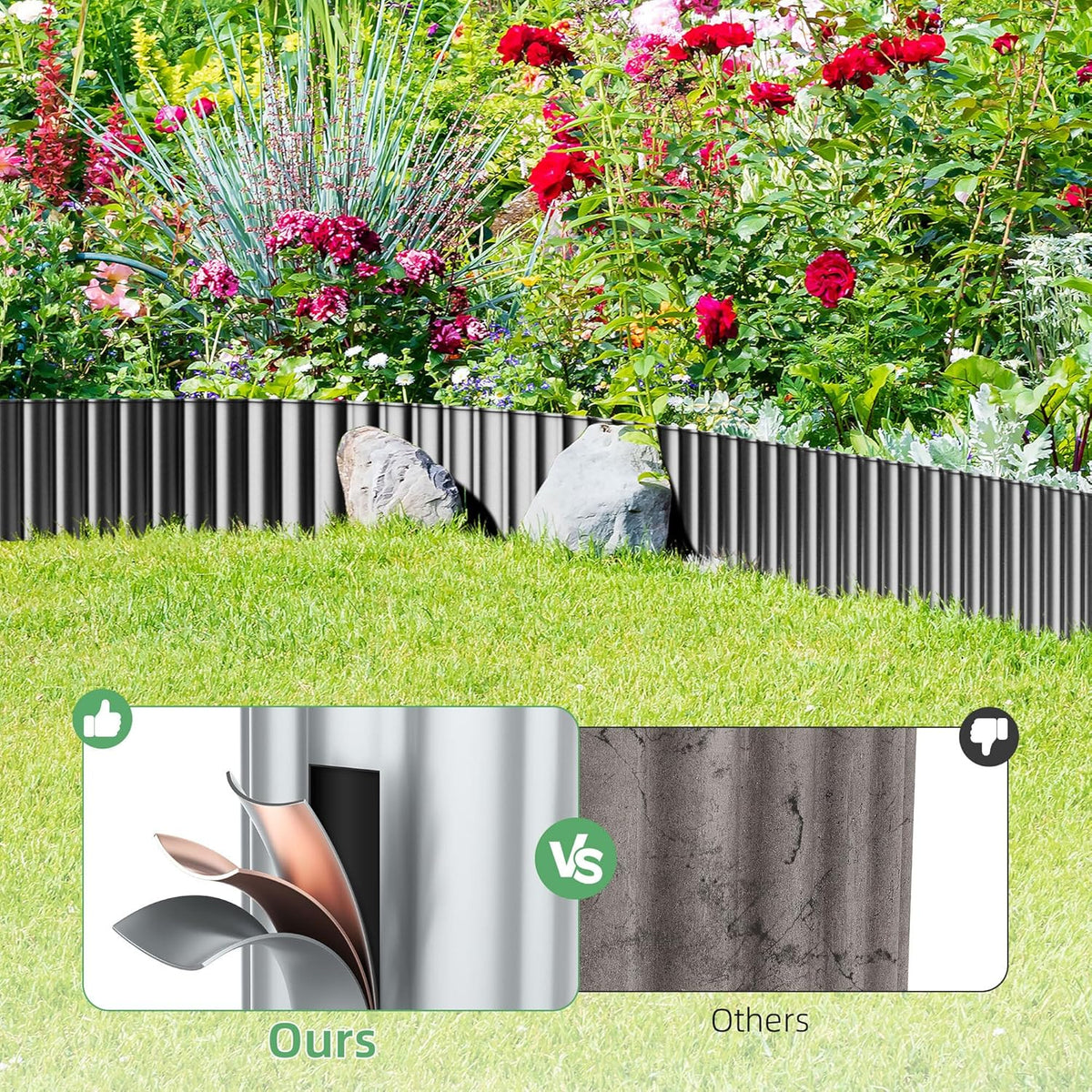 AHEONLAR Corrugated Metal Garden Edging, 5''×50Ft Steel Landscape Edging Border, Flower Bed Edging