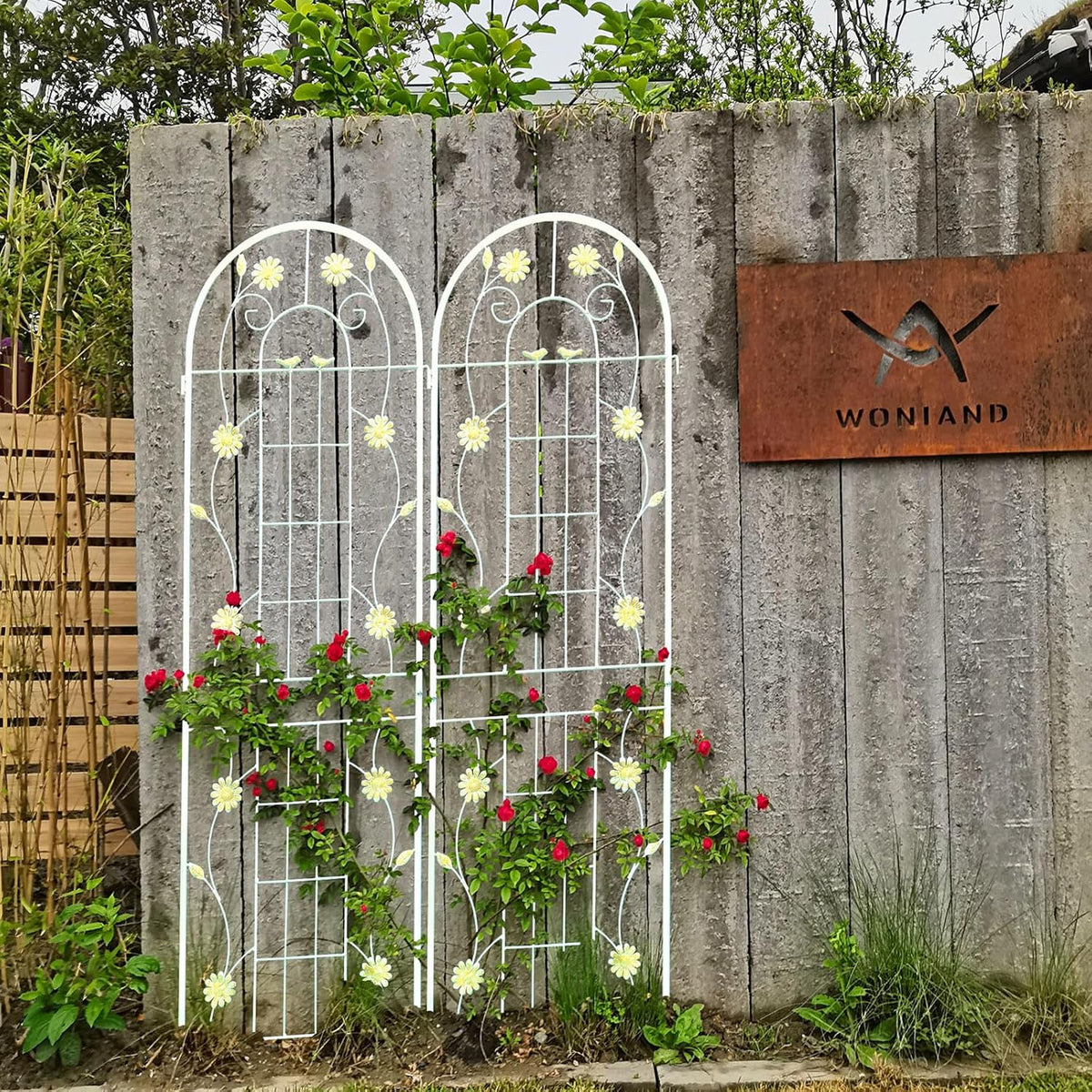 2 Pack Metal Garden Trellis 86.7" H Garden Fence Rustproof Trellis Cream White for Climbing Plants