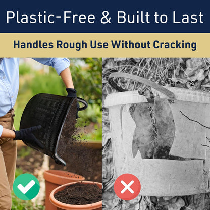 Large Bucket with Handles - 30L/8-Gal Natural Rubber Bucket - Multi Use Yard Waste Bin, Harvesting