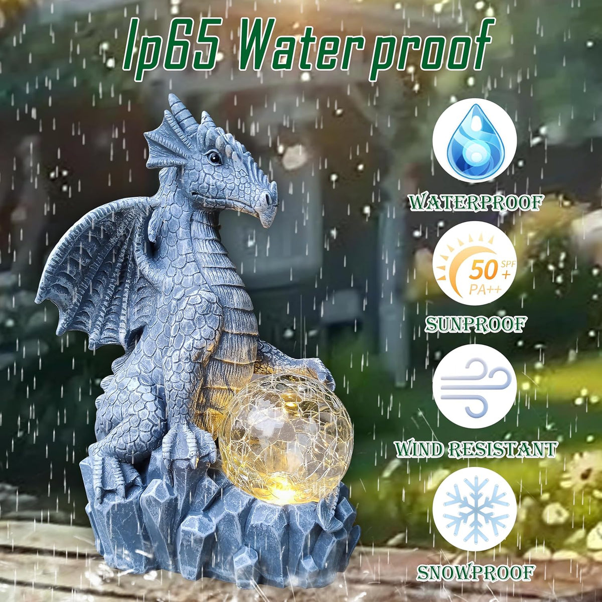 Dragon Solar Garden Statues Outdoor Decoration with Magic Orb,Dragon Figurine Solar LED Lights Lawn