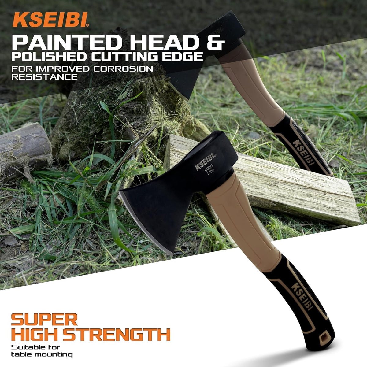 KSEIBI Outdoor Camping Hatchet with Sheath for Splitting and Kindling Wood, Forged Steel Blade with