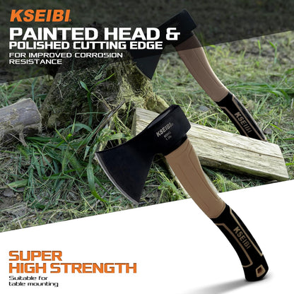 KSEIBI Outdoor Camping Hatchet with Sheath for Splitting and Kindling Wood, Forged Steel Blade with