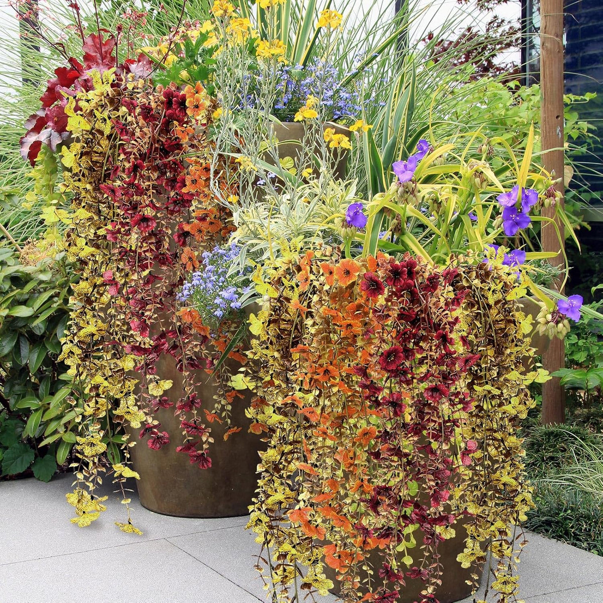6 Pcs Artificial Fall Hanging Flowers Outdoor Silk Mum Plants Autumn Decor Faux Violet with