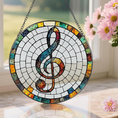 Stained Glass Window Hanging, Pauyadu 8 Inch Musical Stained Glass Suncatcher, Window Decor