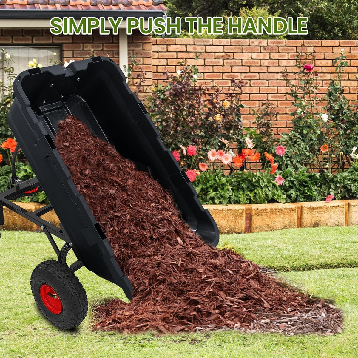 Garden Dump Cart,Heavy Duty 900lbs Poly Wheelbarrow with 10-Inch Tires,180° Rotating Handle,Steel