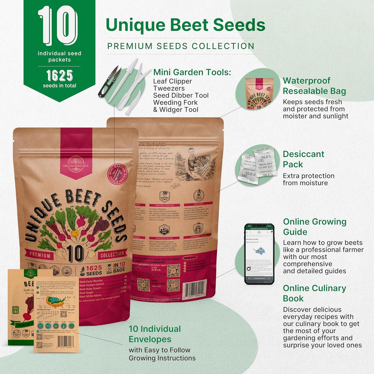 Organo Republic 10 Rare Beet Seeds Variety Pack for Planting Indoor & Outdoors 1625+ Heirloom