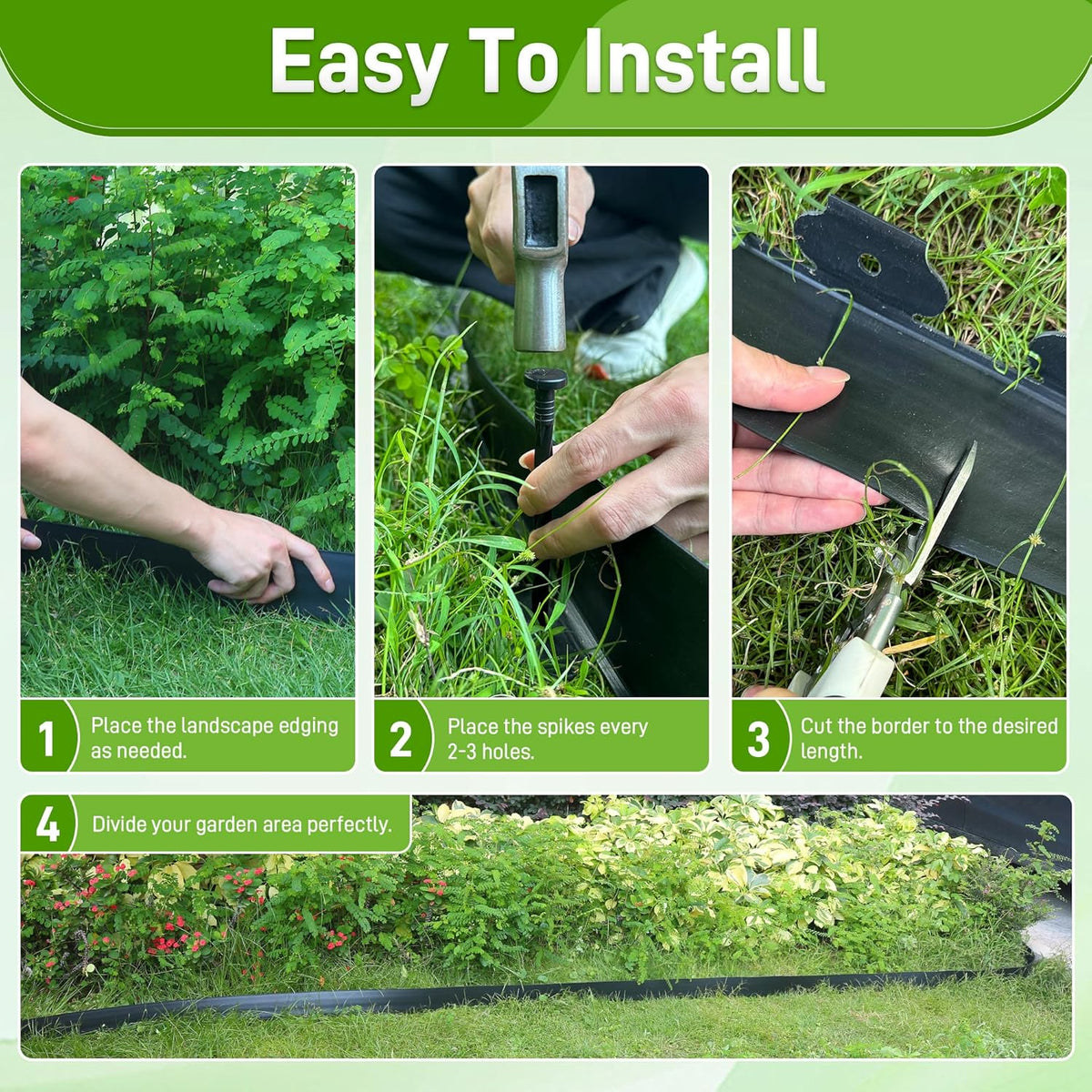 3.15" x 100' No Dig Landscape Edging, Flexible Garden Edging Borders with 90 Anchoring Spikes