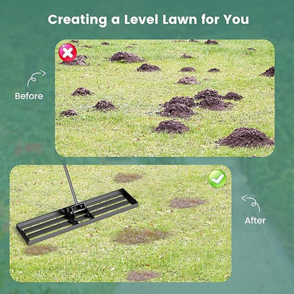 Goplus Lawn Leveling Rake, 42" x 10" Heavy Duty Level Lawn Tool w/ Ergonomic Handle for Soil