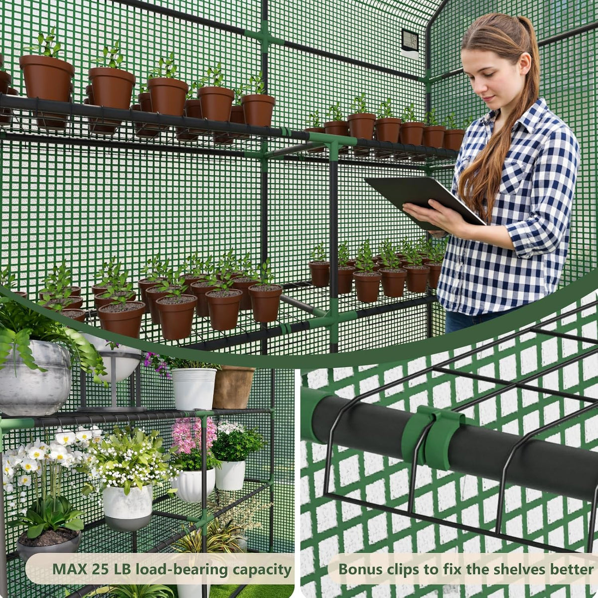 Greenhouse for Outdoors, Small Greenhouse, Walk-in Greenhouses with 3 Tiers 8 Shelves, PE Cover