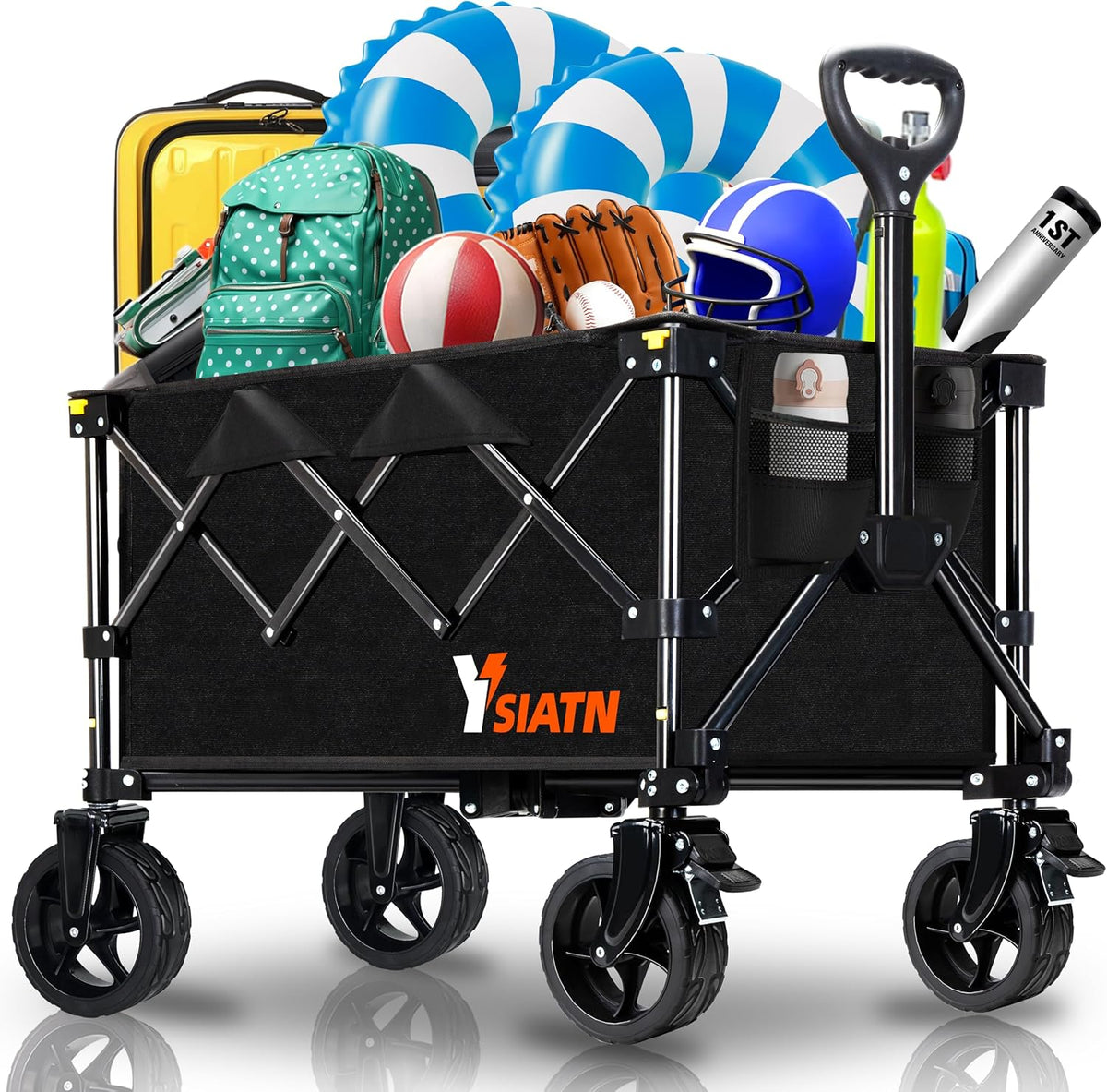 Collapsible Wagon Cart with Wheels Foldable, Folding Wagons Carts with All Terrain Wheels, Large
