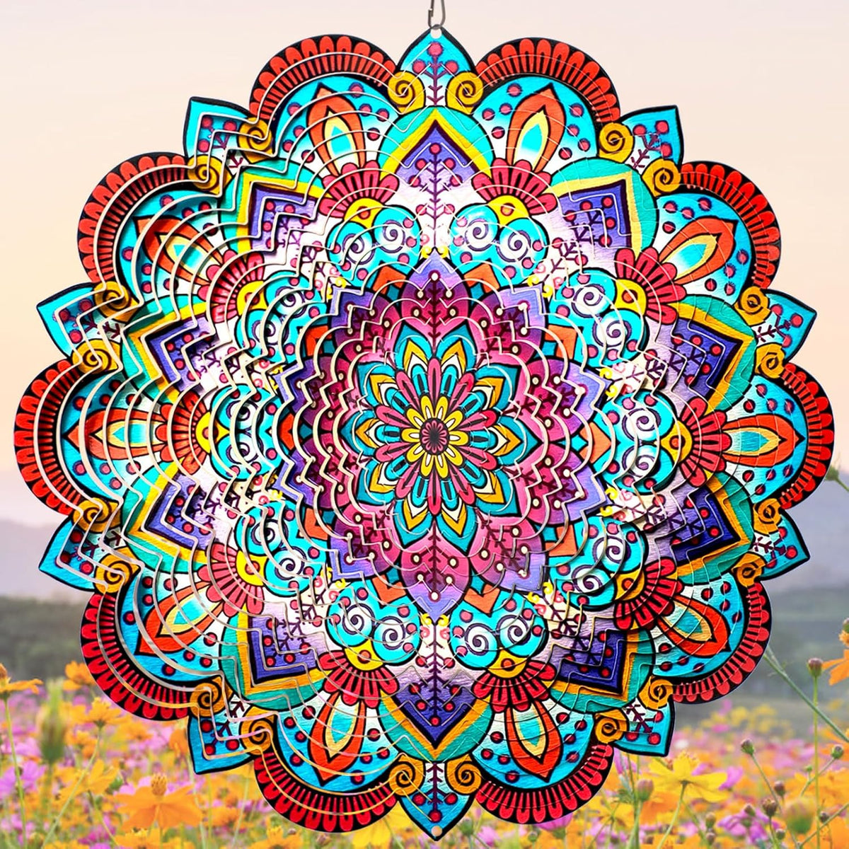 Goolyrusim Wind Spinner Mandala Sunflower, Wind Spinners for Yard Garden, 12in 3D Hanging Wind