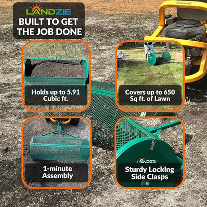LANDZIE Lawn & Garden Spreaders - 36 Inch Heavy Duty Metal Mesh Basket Push/Tow Spreader - Compost