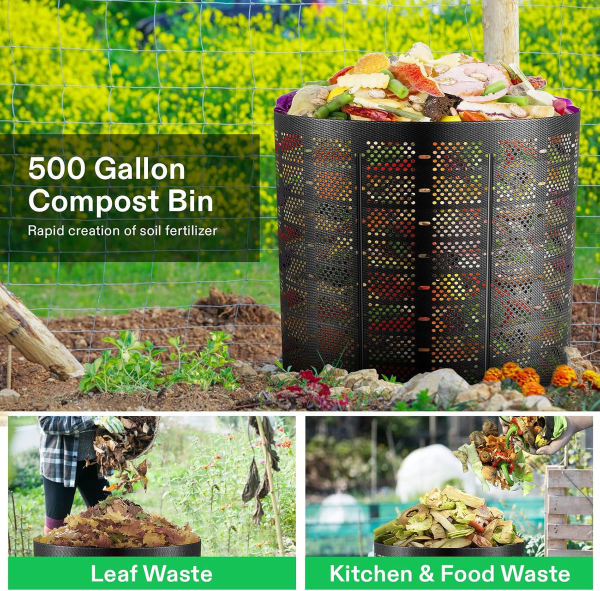 VIVOSUN 500 Gallon Outdoor Compost Bin, Expandable Composter, Easy to Setup & Large Capacity for