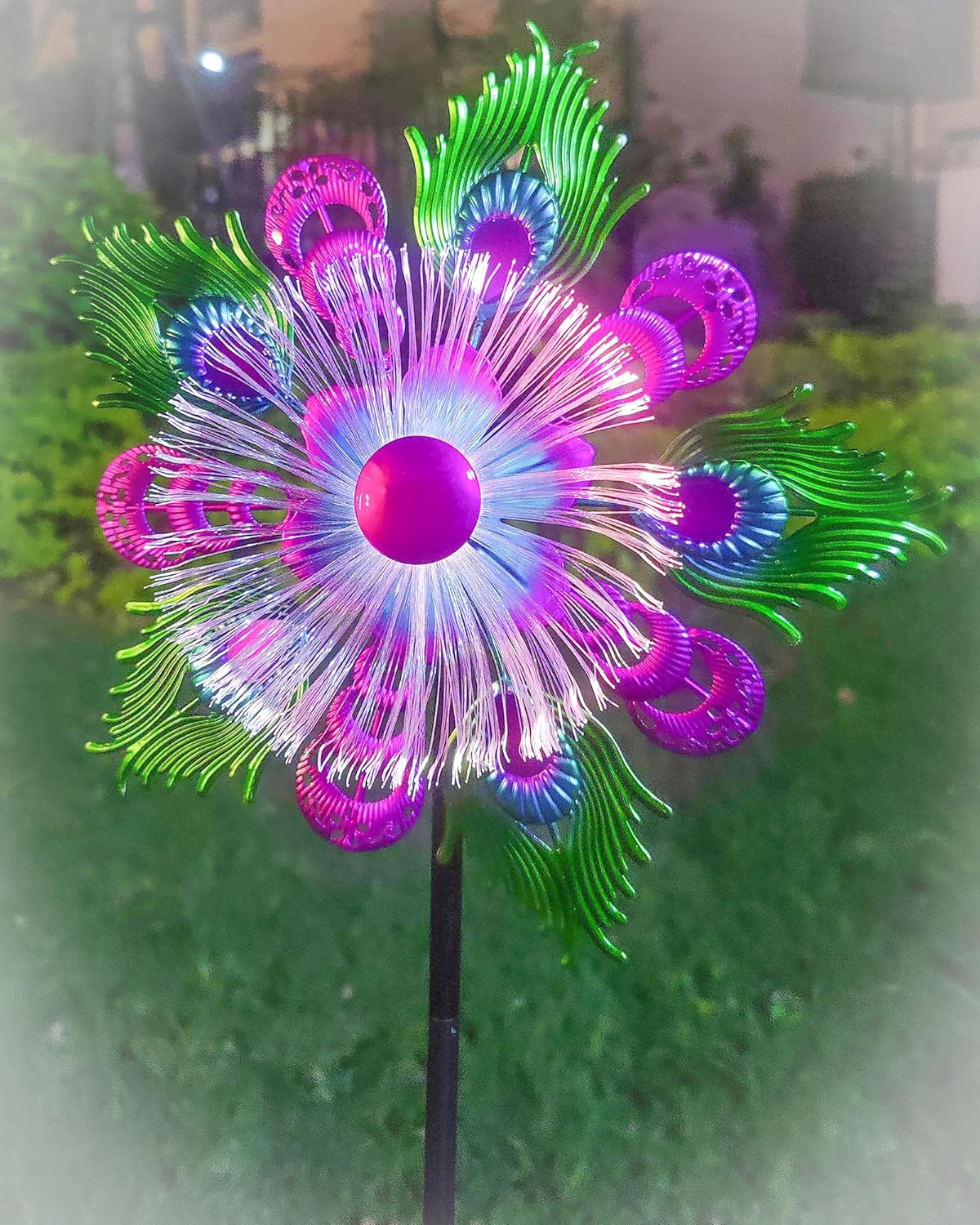 Solar Peacock Wind Spinners for Yard & Garden - 40 Inch Metal Wind Sculpture, Kinetic Windmill with