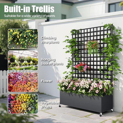 Metal Planter Box with Trellis Privacy Screen, Raised Garden Bed with Lattice Trellis & Wheels