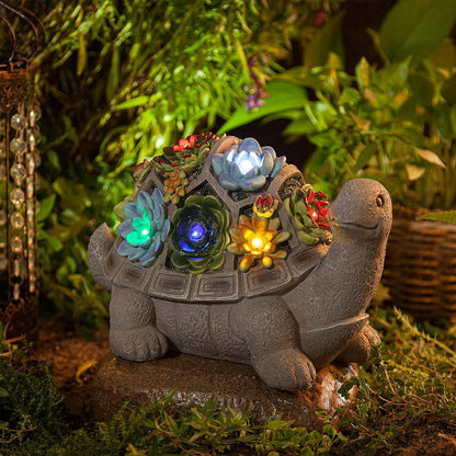 MALISTER 11.5 Inch Solar Garden Turtle Figurines Outdoor Decor, Outdoor Statues with 7 LEDs for