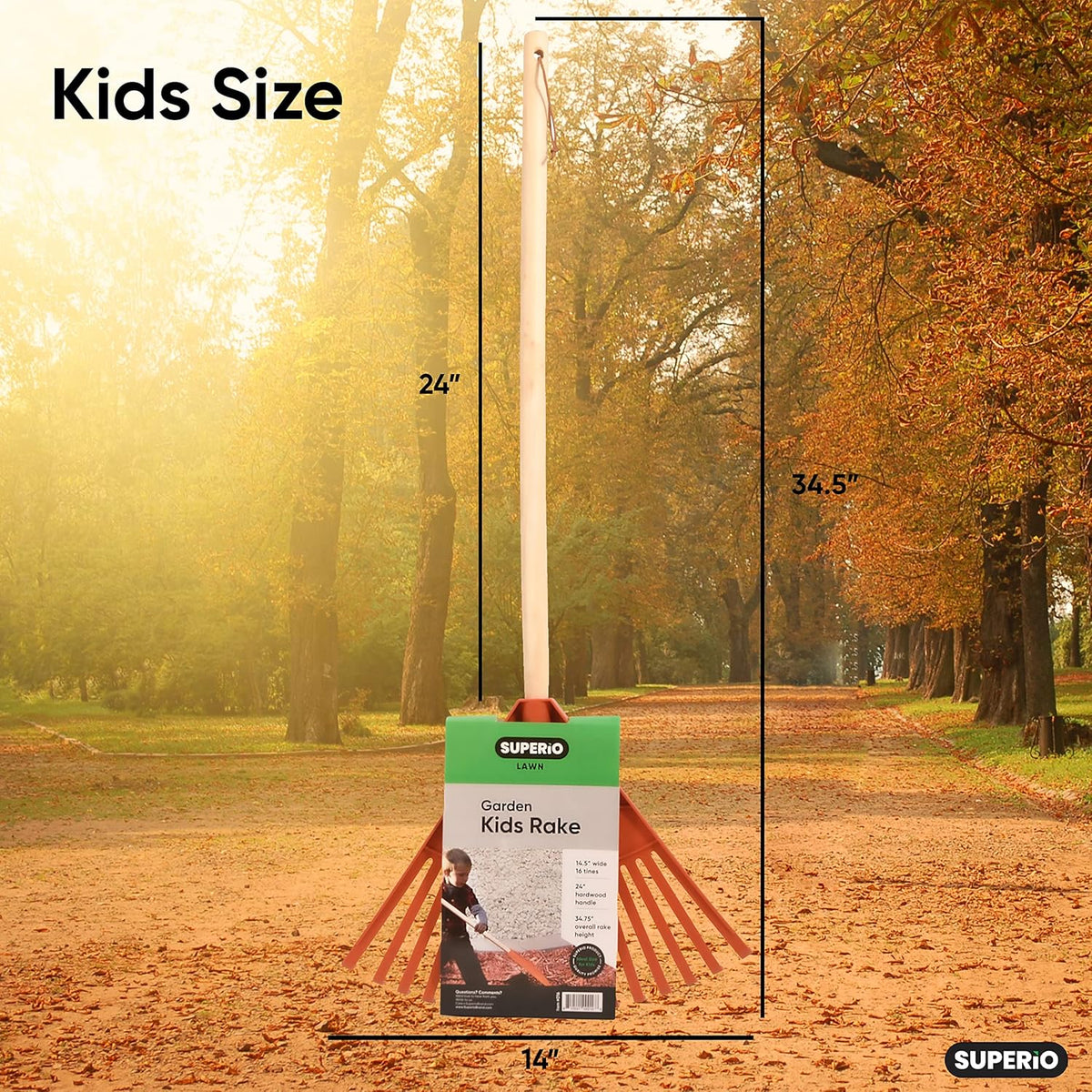 Pack of 2 Kids Rake with Hardwood Handle, Durable Plastic Head to Sweep Leaves in Lawn and Tidying