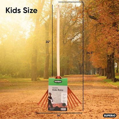 Kids Rake with Hardwood Handle, Durable Plastic Head to Sweep Leaves in Lawn and Tidying Up The