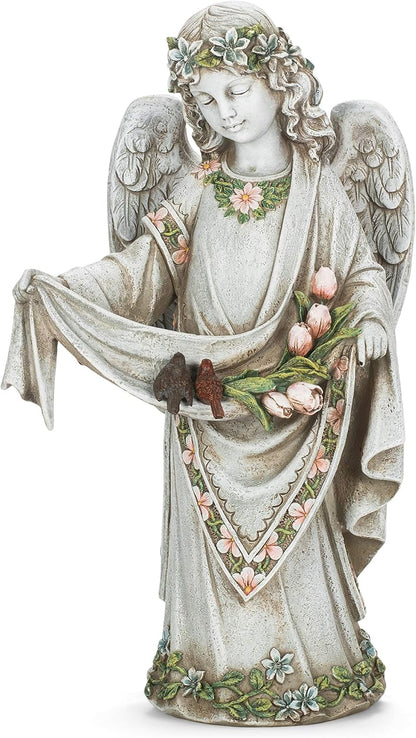 Roman Josephs Studio Inspirational Girl Angel Wearing Floral Trimmed Gown with Birds Garden Statue