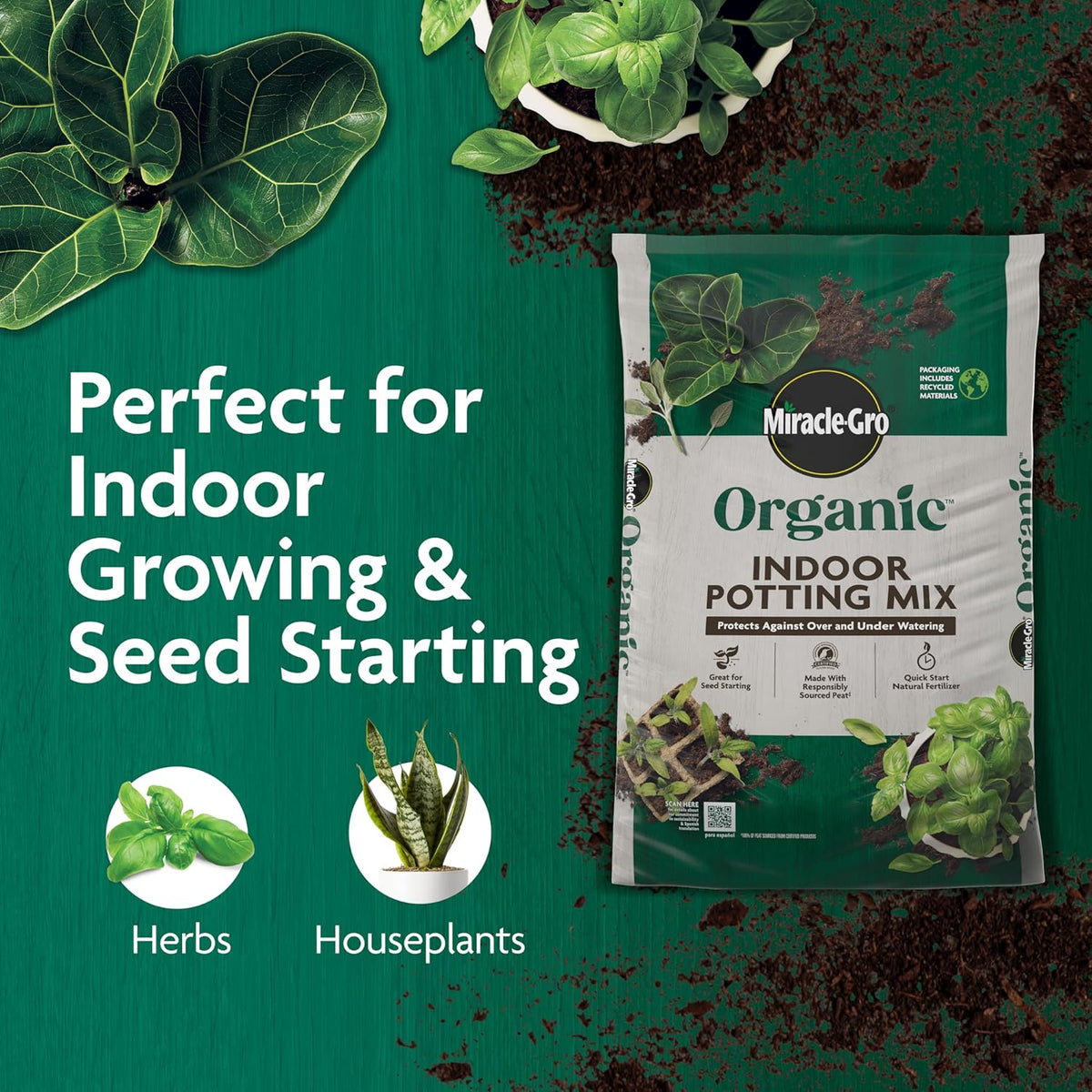 Miracle-Gro Organic Indoor Potting Mix, Protects Against Over and Under Watering, for Indoor