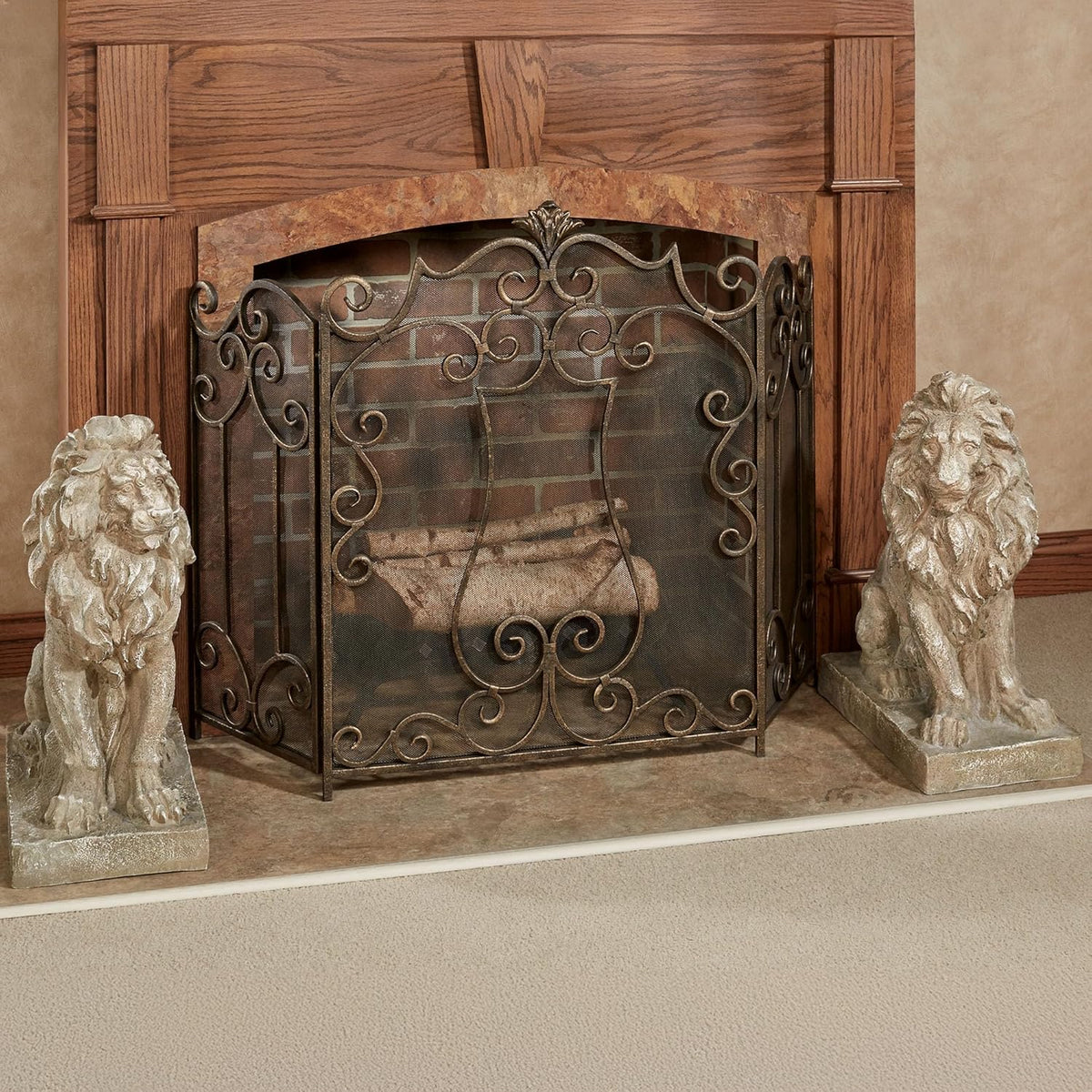 Lions at Guard Sculpture Set of 2 | Lion Statues | Outdoor Seasonal Lion Sculpture Set | Garden