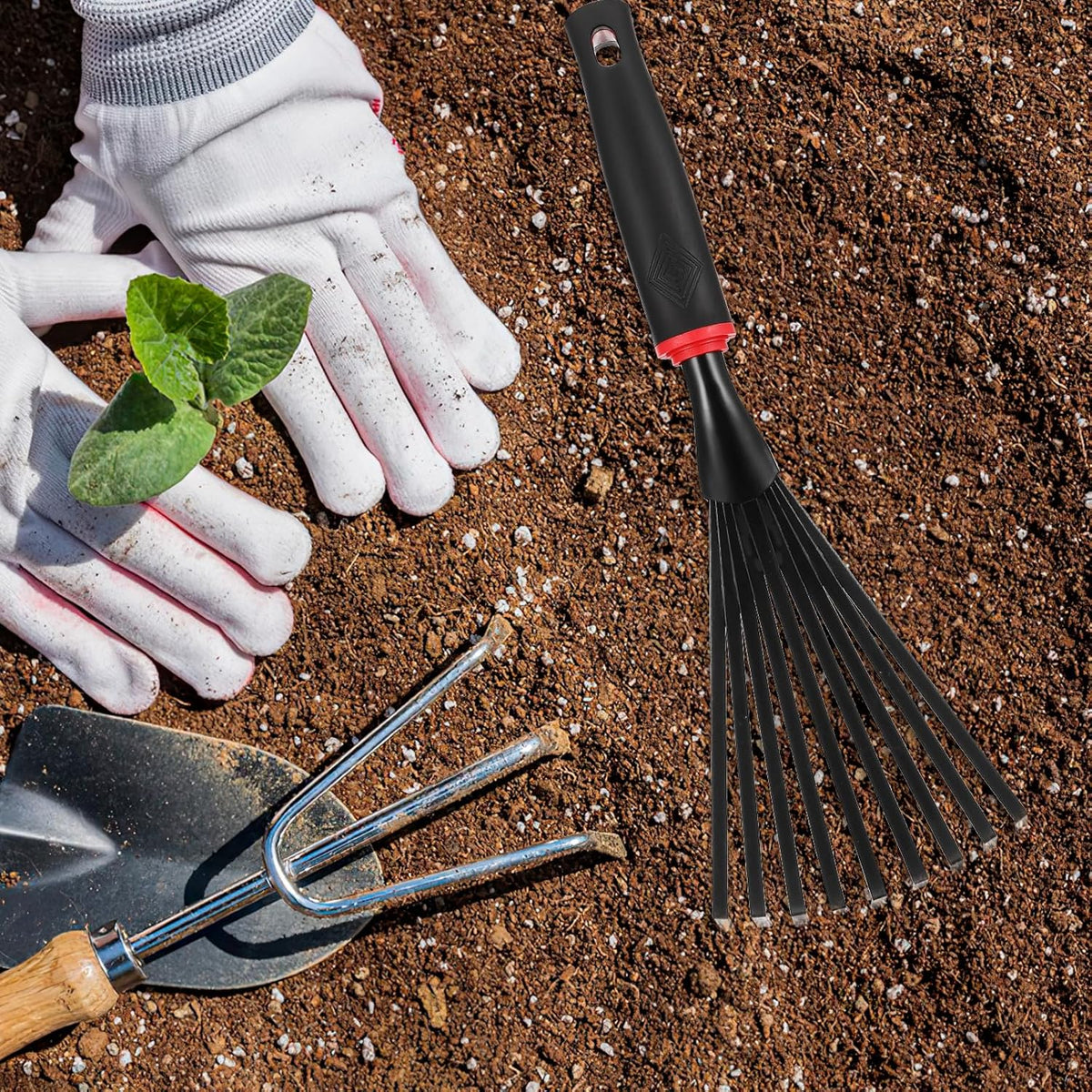 VANZACK 2pcs Gardening Hand Rakes Metal Ash Rakes Hand Tiller Mini Garden Cultivator Tools Portable