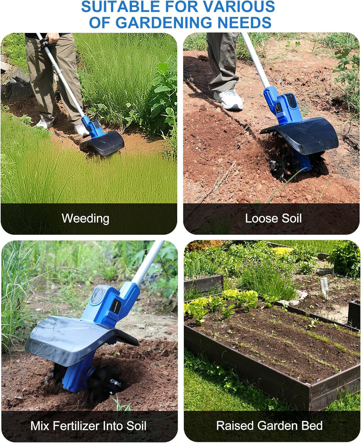 LUXTER 20V Cordless Tiller for Gardening 8.6 Inch Electric Garden Cultivator with 48 Steel Tines