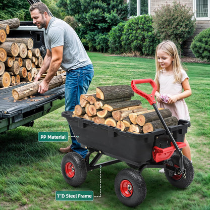 800lb Garden Dump Cart, Heavy Duty Wheelbarrow Dump Wagon with 4 Wheels&Quick-Release