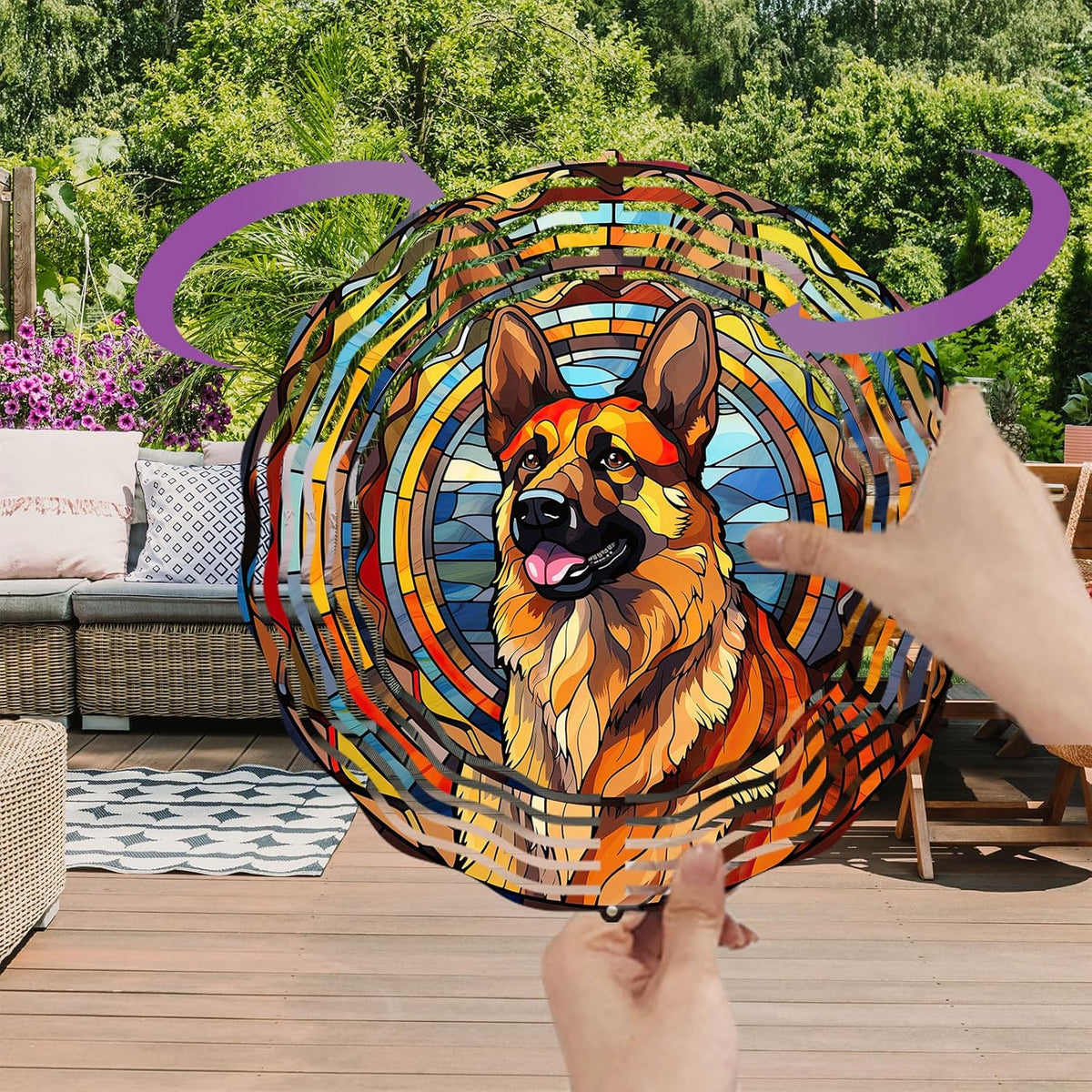German Shepherd Dog Wind Spinners Outdoor Dog Memorial Gifts, 3D Metal Kinetic Hanging Garden Wind