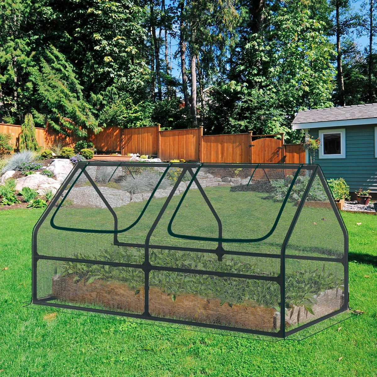 BPS 6x3x3 ft Mini Garden Greenhouse with 3 Dual Covers (PE & PVC & Mesh) Waterproof, UV-Protected
