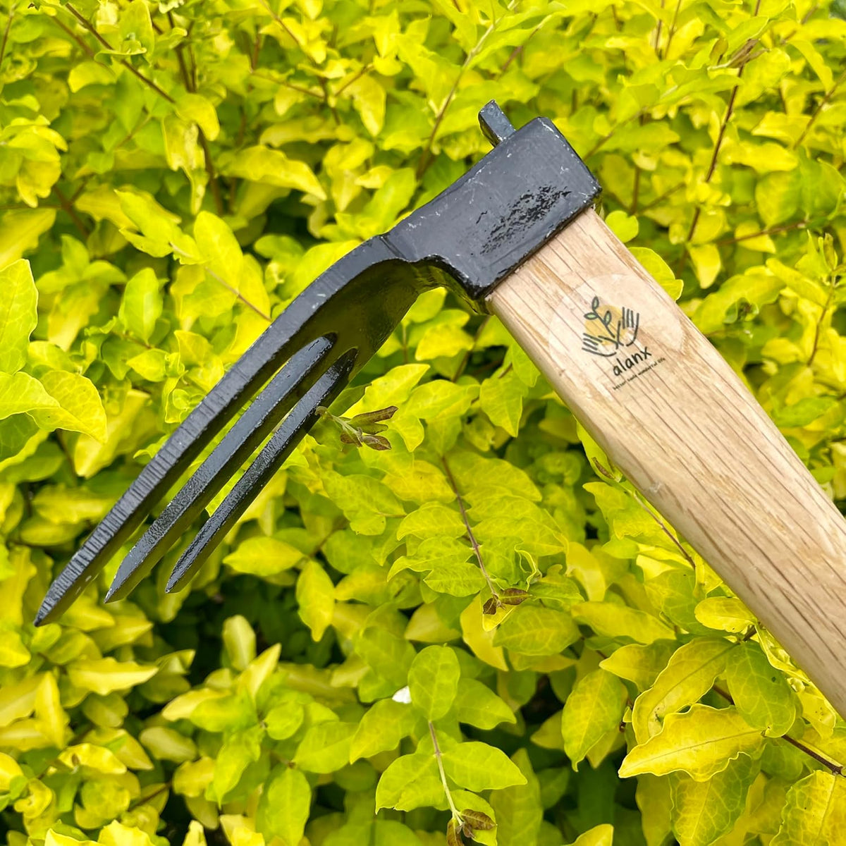 14 inch Japanese Hand Tiller/Rake for Garden, 3-tines Cultivator, Without Welding, Oak Handle, for