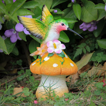 Hummingbird Stand on Mushroom for Garden Decorations,Hummingbird Statue for Outdoor Backyard Yard