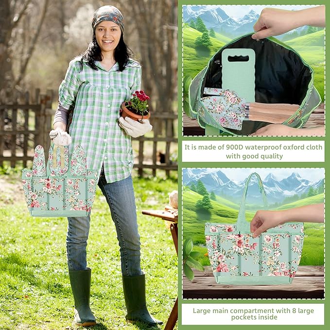 WNJ Gardening Tool Set, 10 PCS Heavy Duty Floral Pattern Garden Tools Set Kit, Complete Gardening