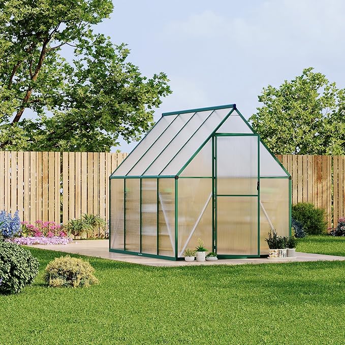6'X7' Aluminum-Framed Polycarbonate Greenhouse, Heavy Duty Polycarbonate Greenhouse with Quick