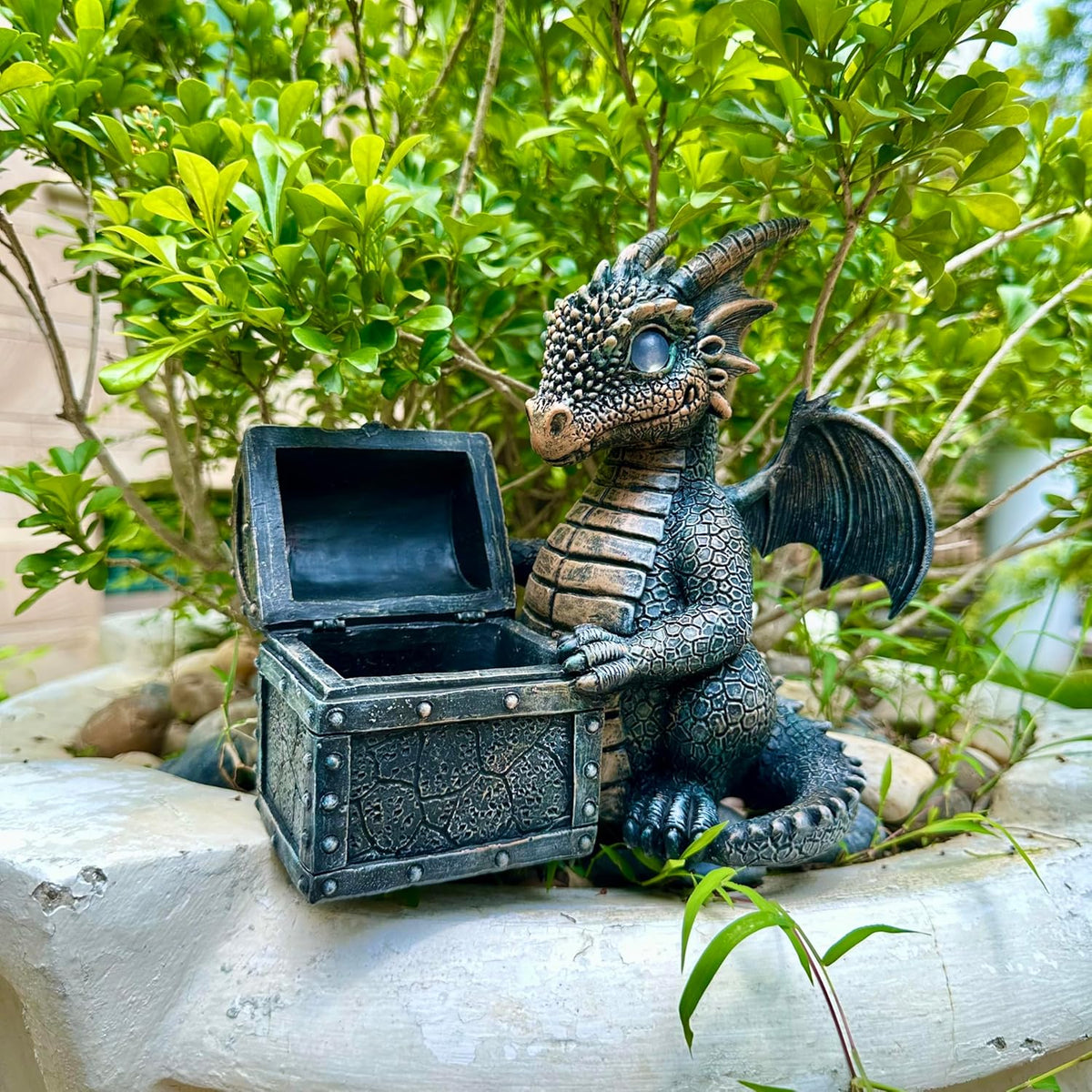 Garden Dragon Statue Solar Powered Outdoor Figurine Light Decor Cute and Hold Glowing Treasure